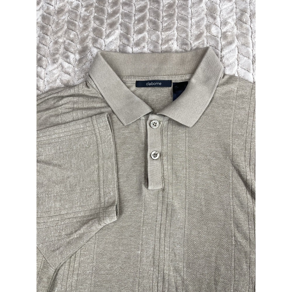 Claiborne Polo Shirt Men Large Tan‎ Short Sleeve Textured Knit 0356